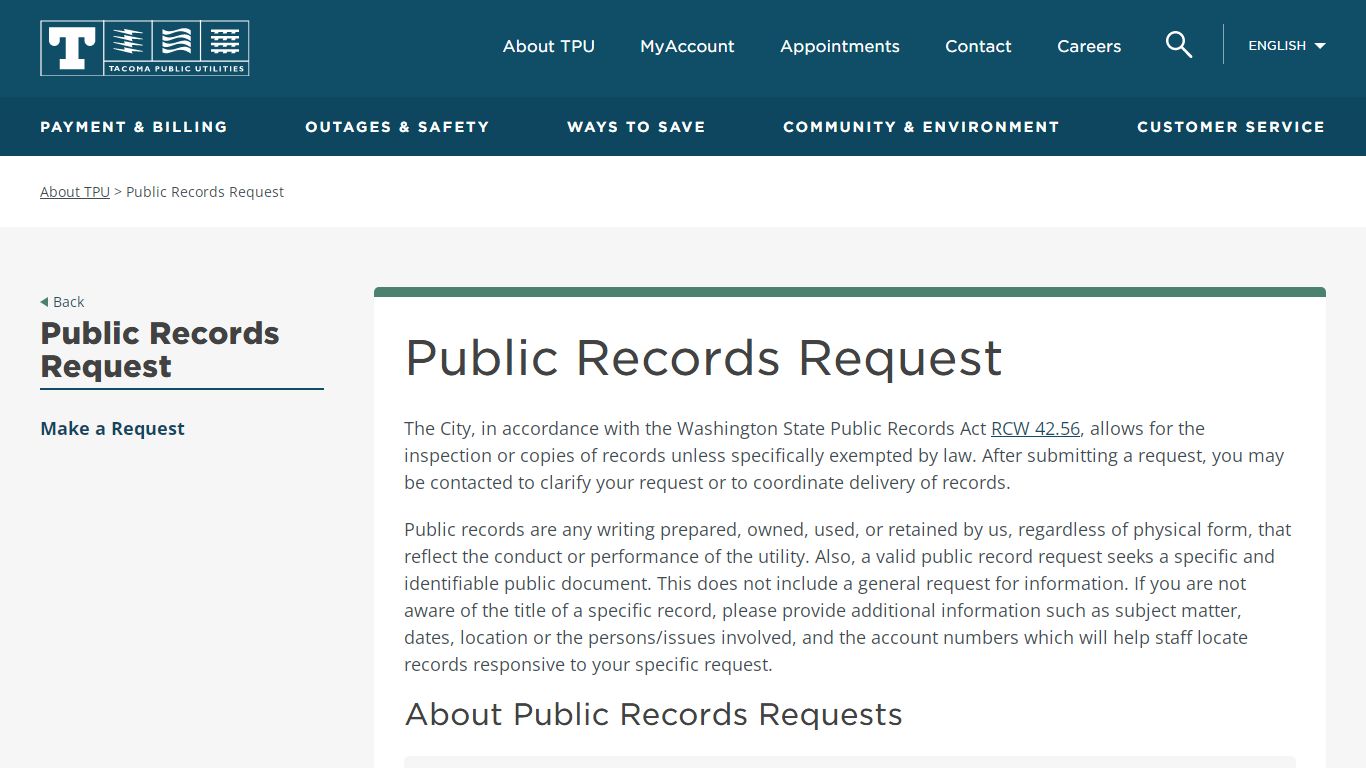 Public Records Request - Tacoma Public Utilities
