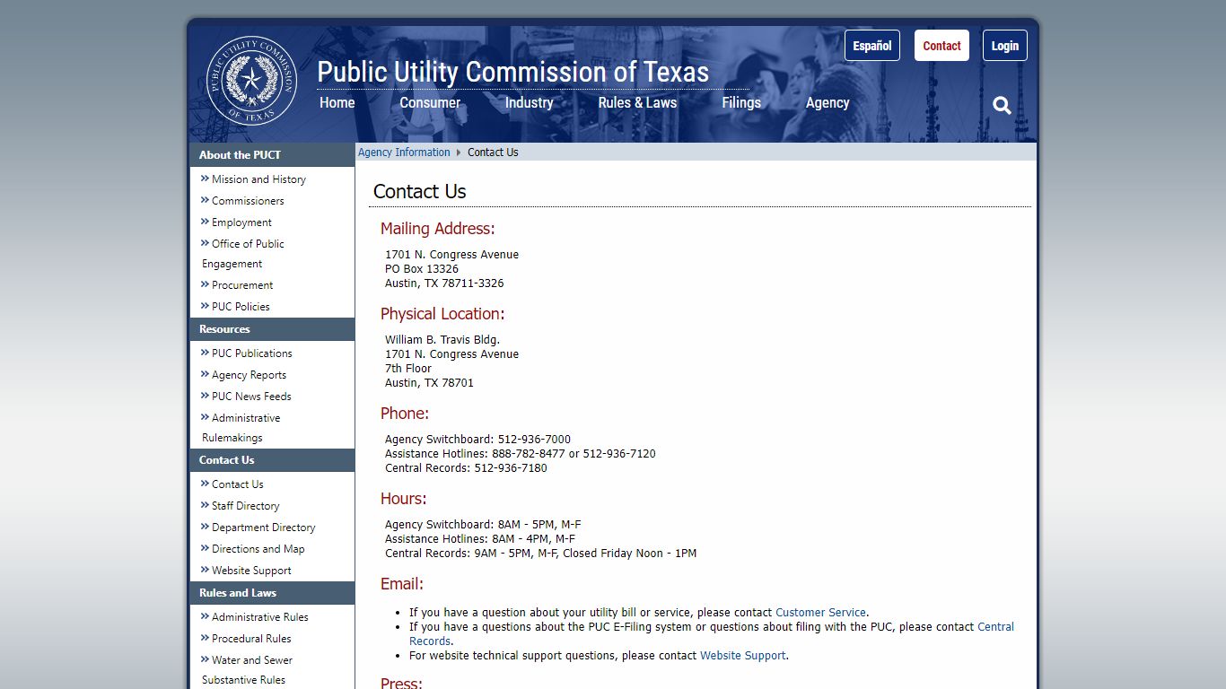 Contact Us - Public Utility Commission of Texas